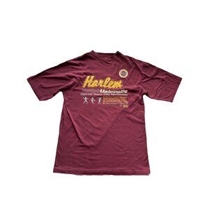 Harlem University Tee Burgundy Gold Short Sleeve Vintage Embroidered Cotton XL